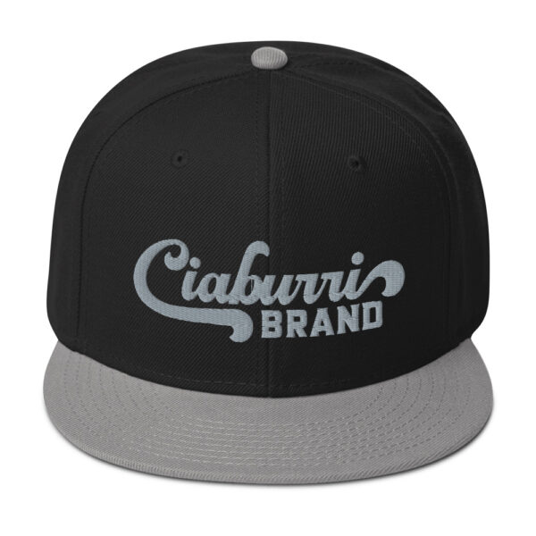 snapback gray black black front 6317dbf5ea607 Ciaburri Brand Script Snapback Hat